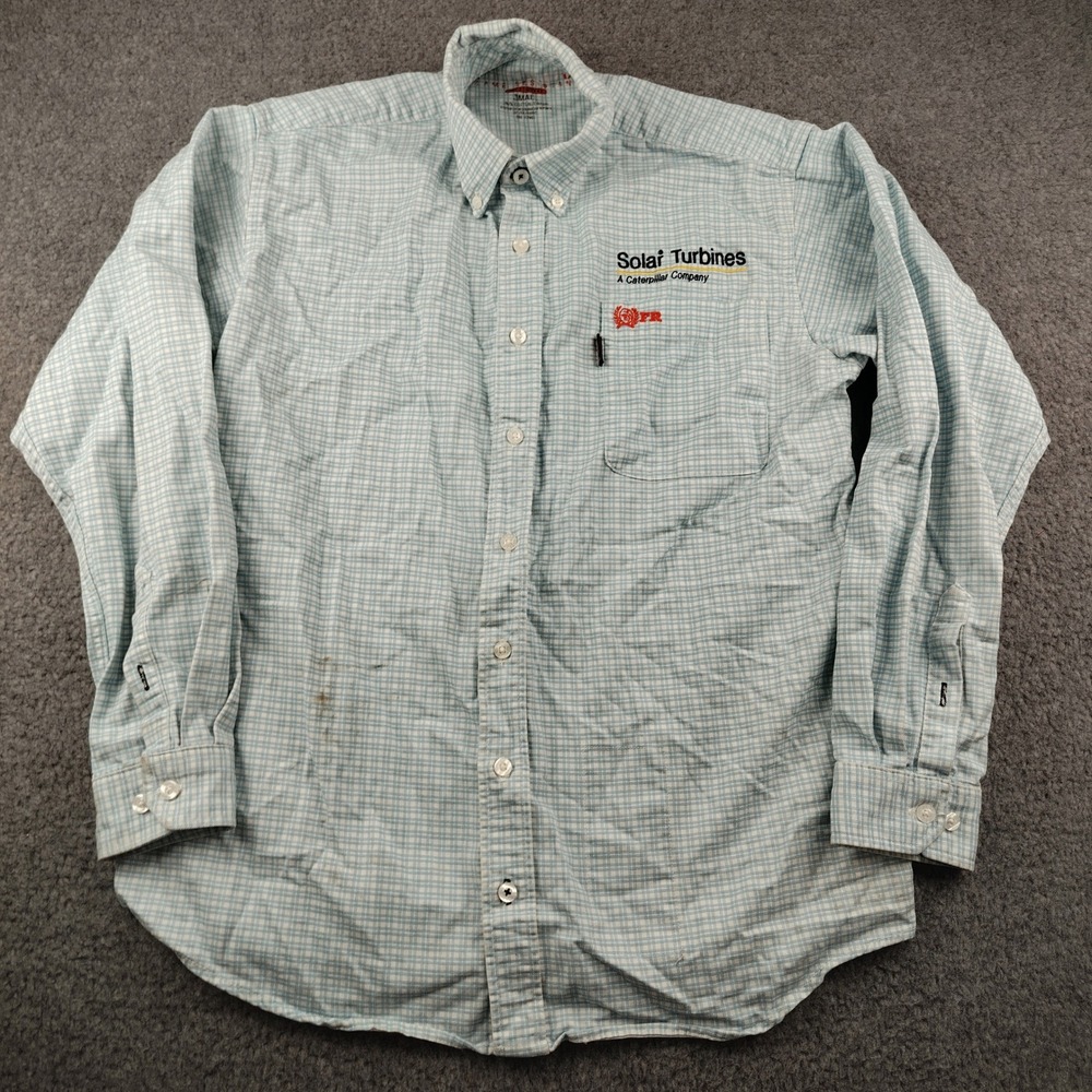 Bulwark FR Shirt Button Down Mens Small Flame Resistant Blue Plaid